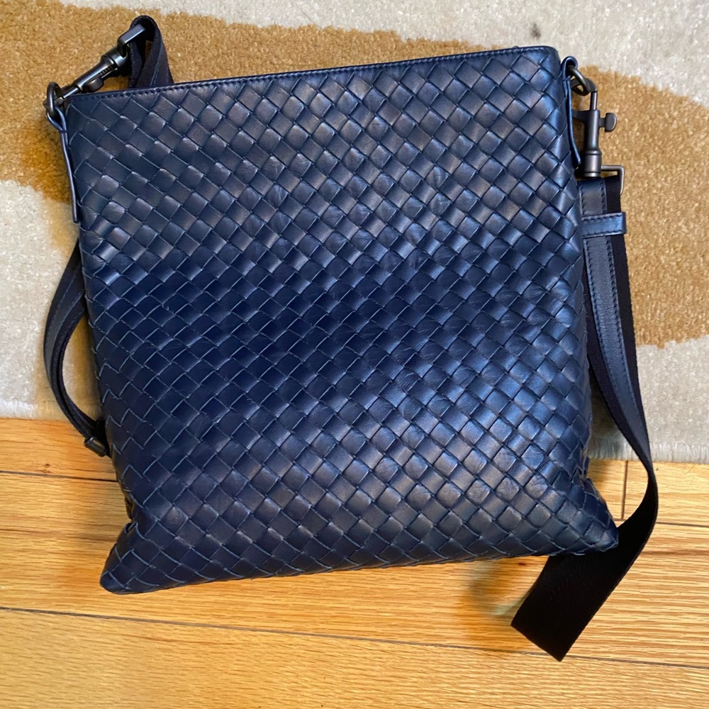Bottega Veneta Nappa Intrecciato Navy Crossbody Bag
